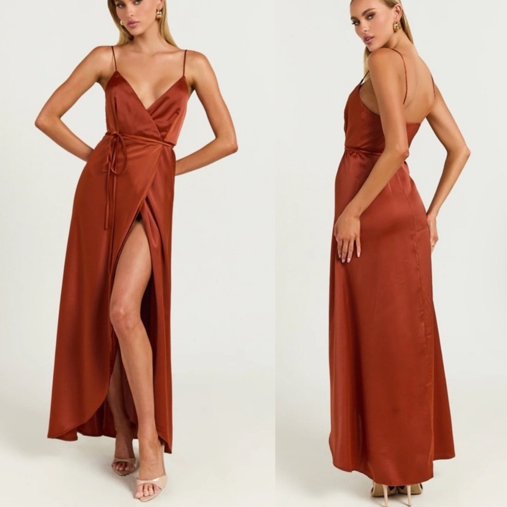 ShowPo. Terra Cotta Elegant Rust Satin Maxi Dress Size 6 Made in Australia‎